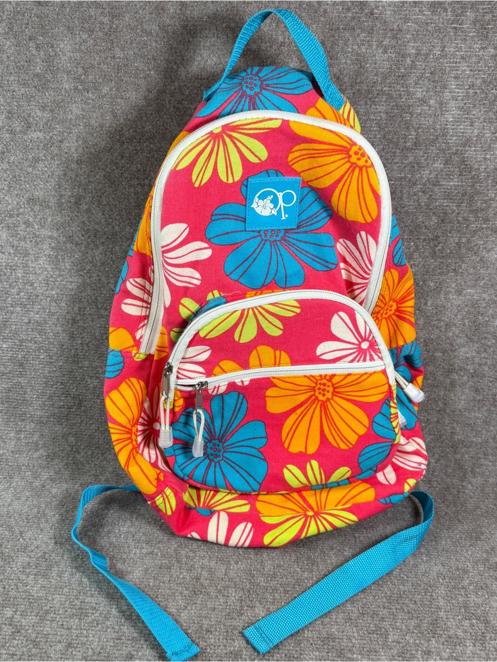 Vintage OP Backpack Ocean Pacific Hawaiian Floral Cotton Pastel Beach bag zip